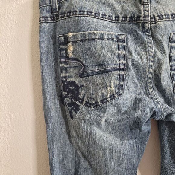 Vintage Y2K American Eagle Jeans Women's 8 Embroidered Wide Flare Leg Distressed - Picture 9 of 15